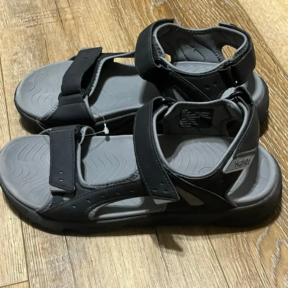 NWOT Hurley ODESSA Black/Gray Sport Strap Sandals Men's Size 10M Hiking Outdoors